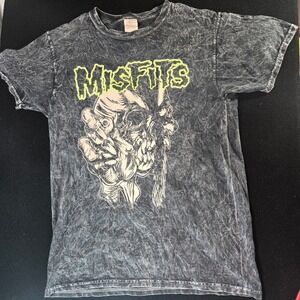 Misfits Punk Rock Graphic T-Shirt Mineral Wash Charcoal Grey Small Skull Design